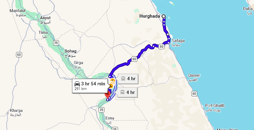 Hurghada Luxor Entfernung